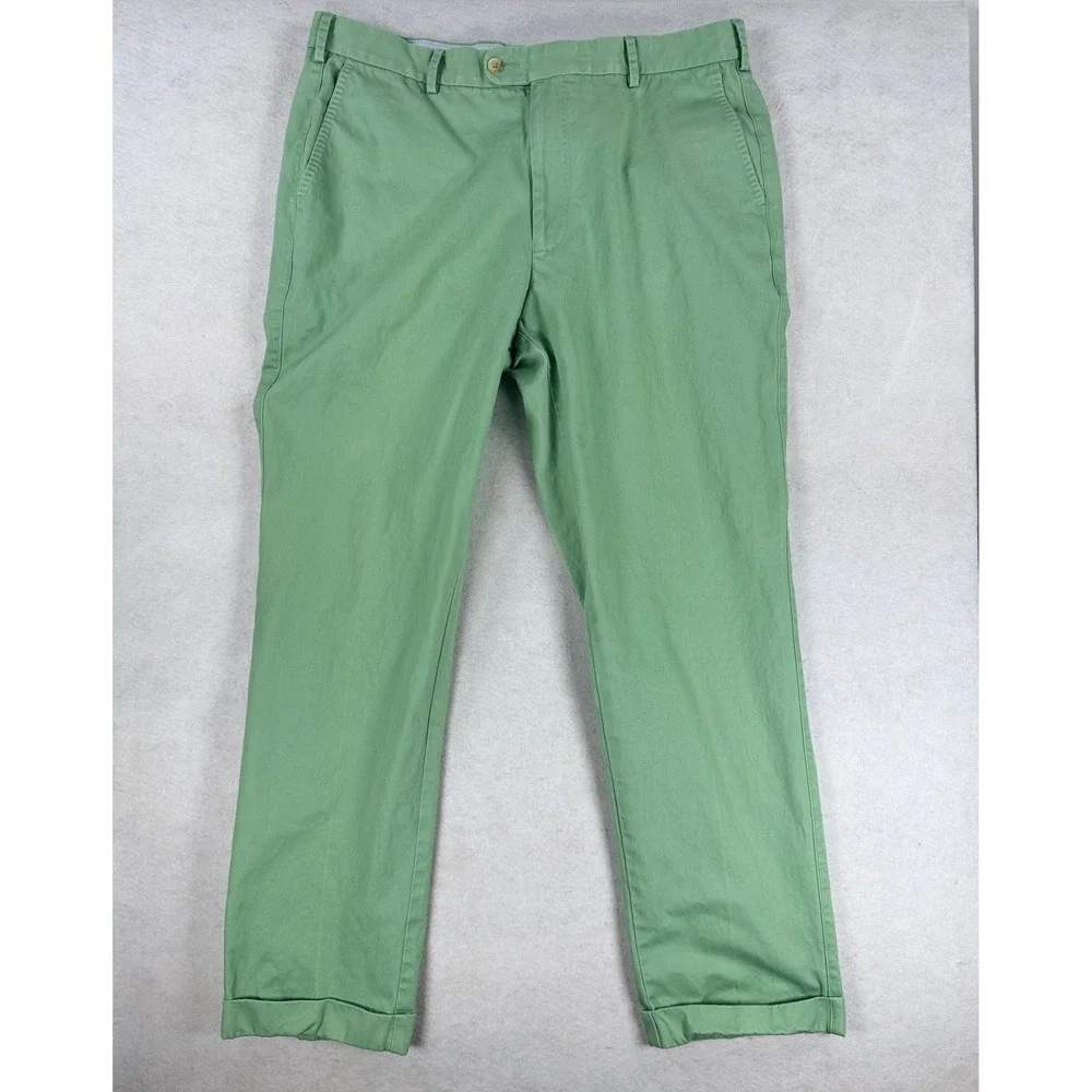 Peter Millar Mens Sage Green Flat Front Chino Pants 36 Cuffed Straight Leg